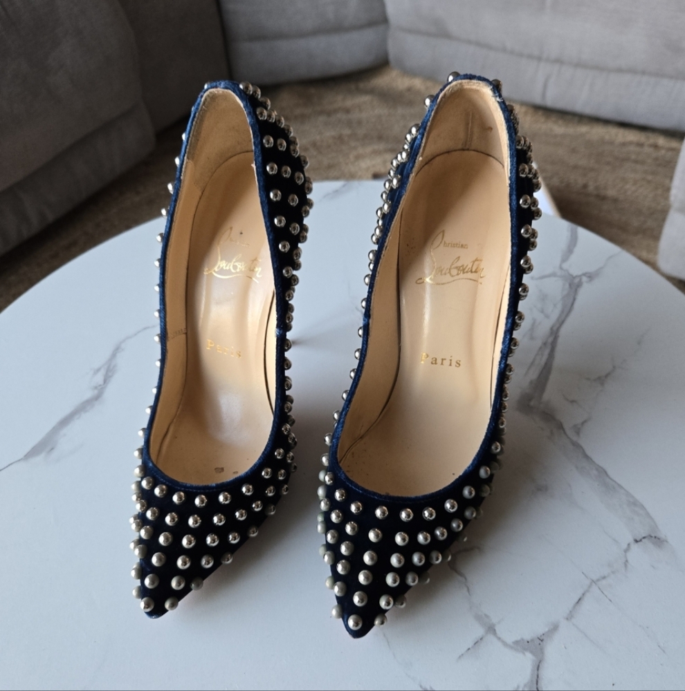 Christian Louboutin Women's Blue Studded Heels